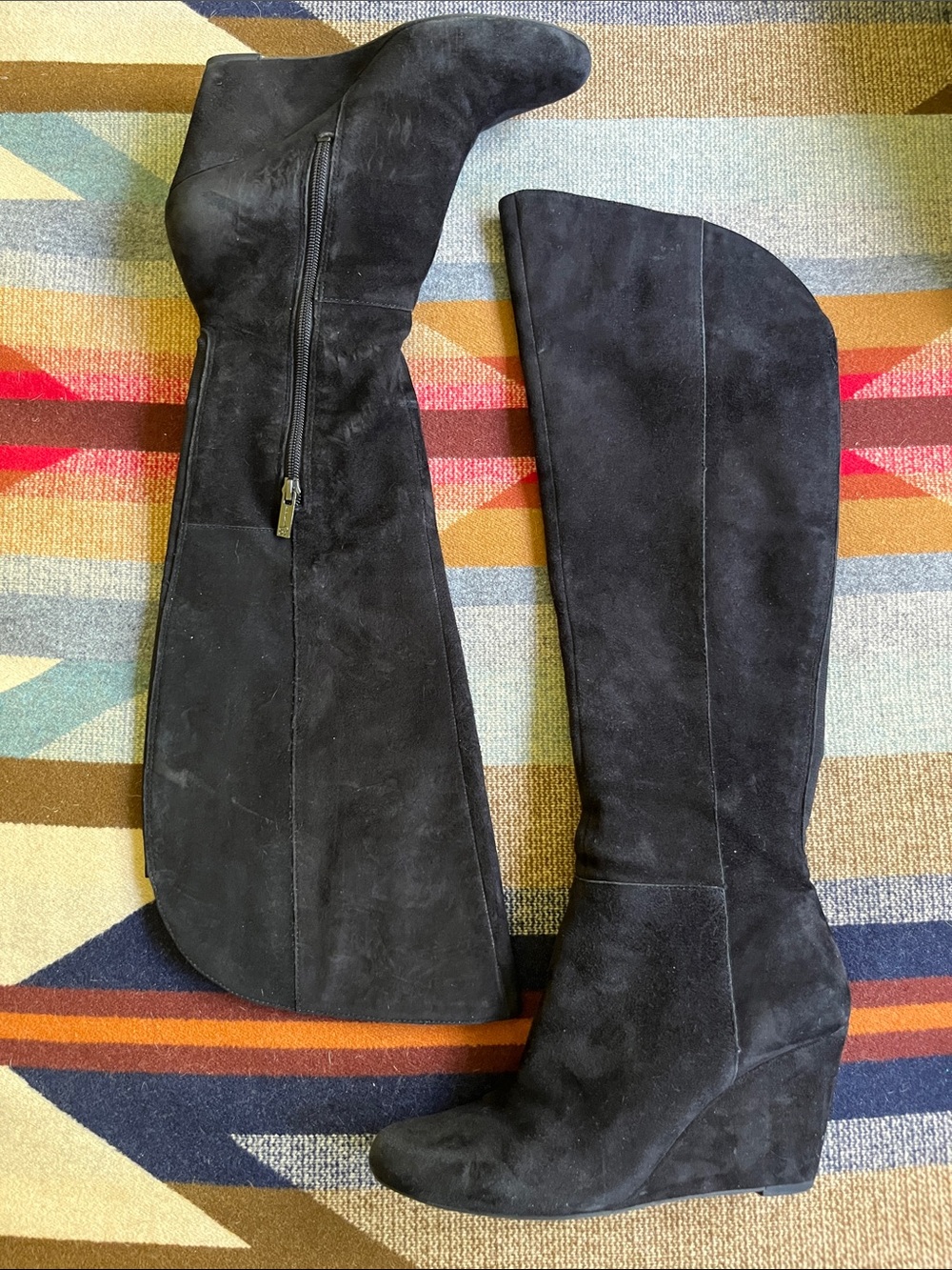 Jessica Simpson Black Suede Over-the-Knee Wedge Boots